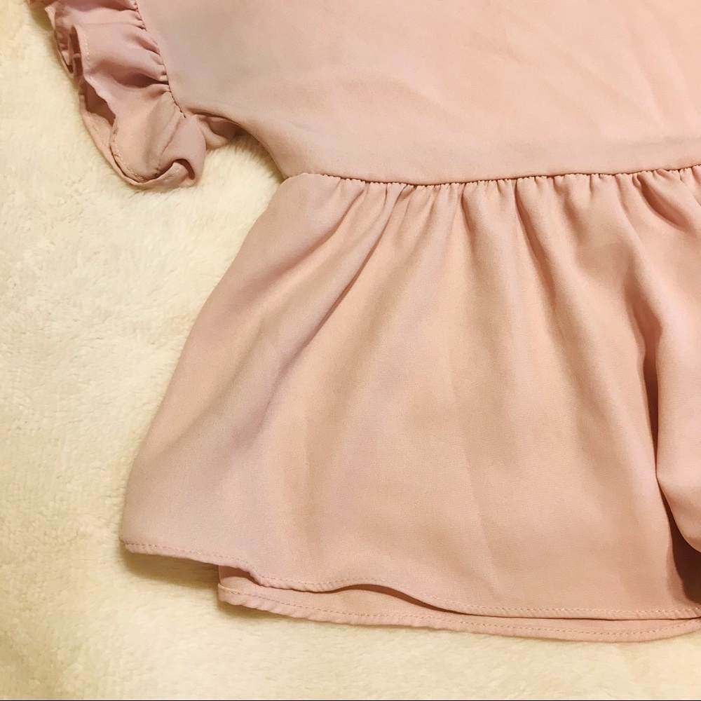 mi ami Pink Sheer Ruffled Cropped Blouse - Picture 2 of 8